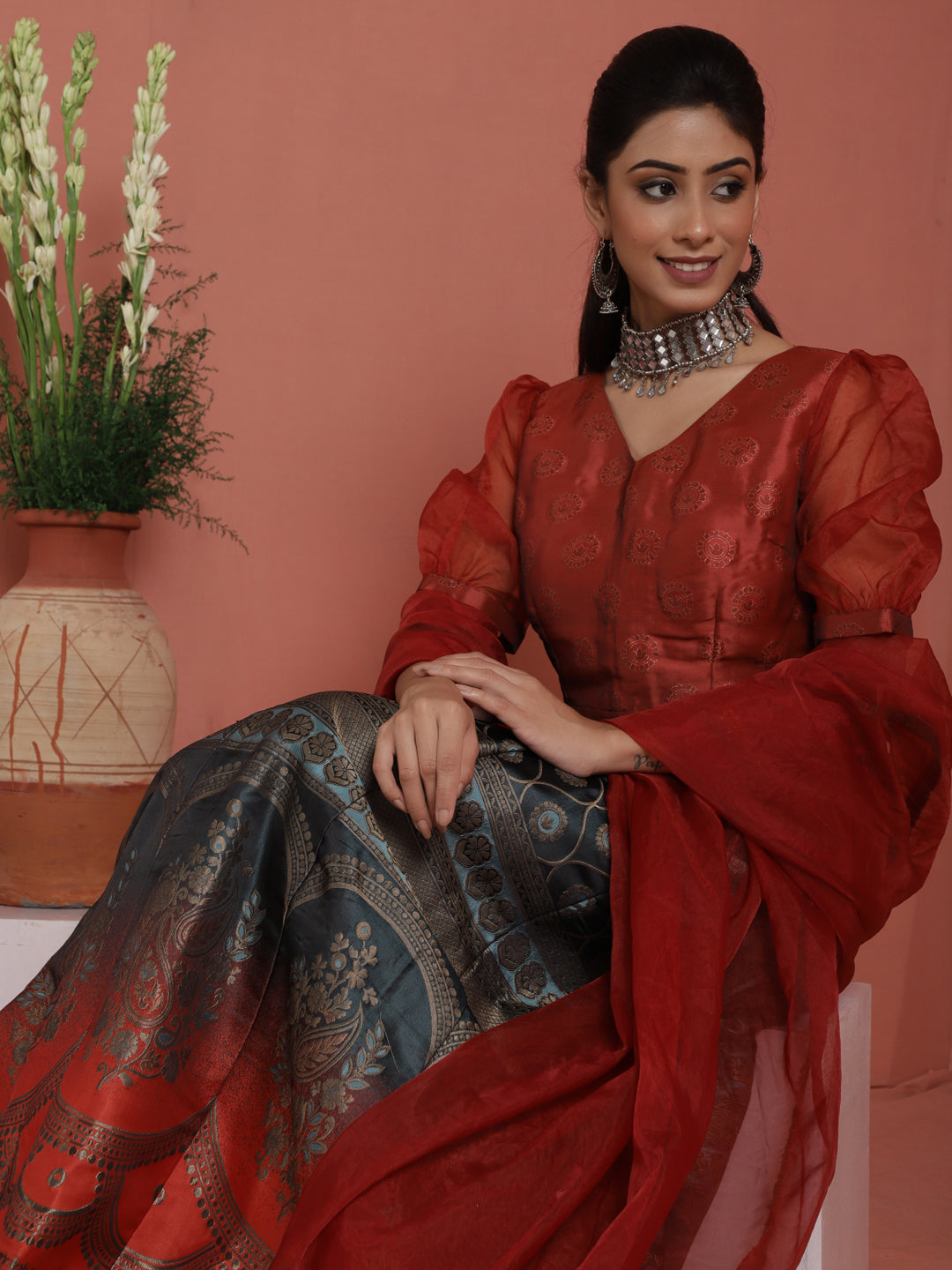 Buy Banarasi brocade Lehenga With Stitched Blouse And Fancy Dupatta at Rs.  1899 online from Fab Funda Designer Lehenga : FF-6201graywithneavyblue